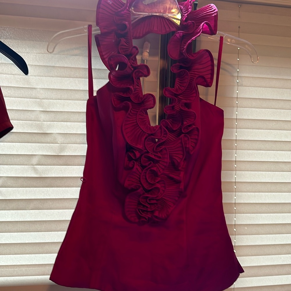 White House Black Market Dressy Fuchsia Ruffle Top